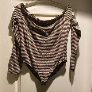 Forever 21 Black and Tan Striped Bodysuit
